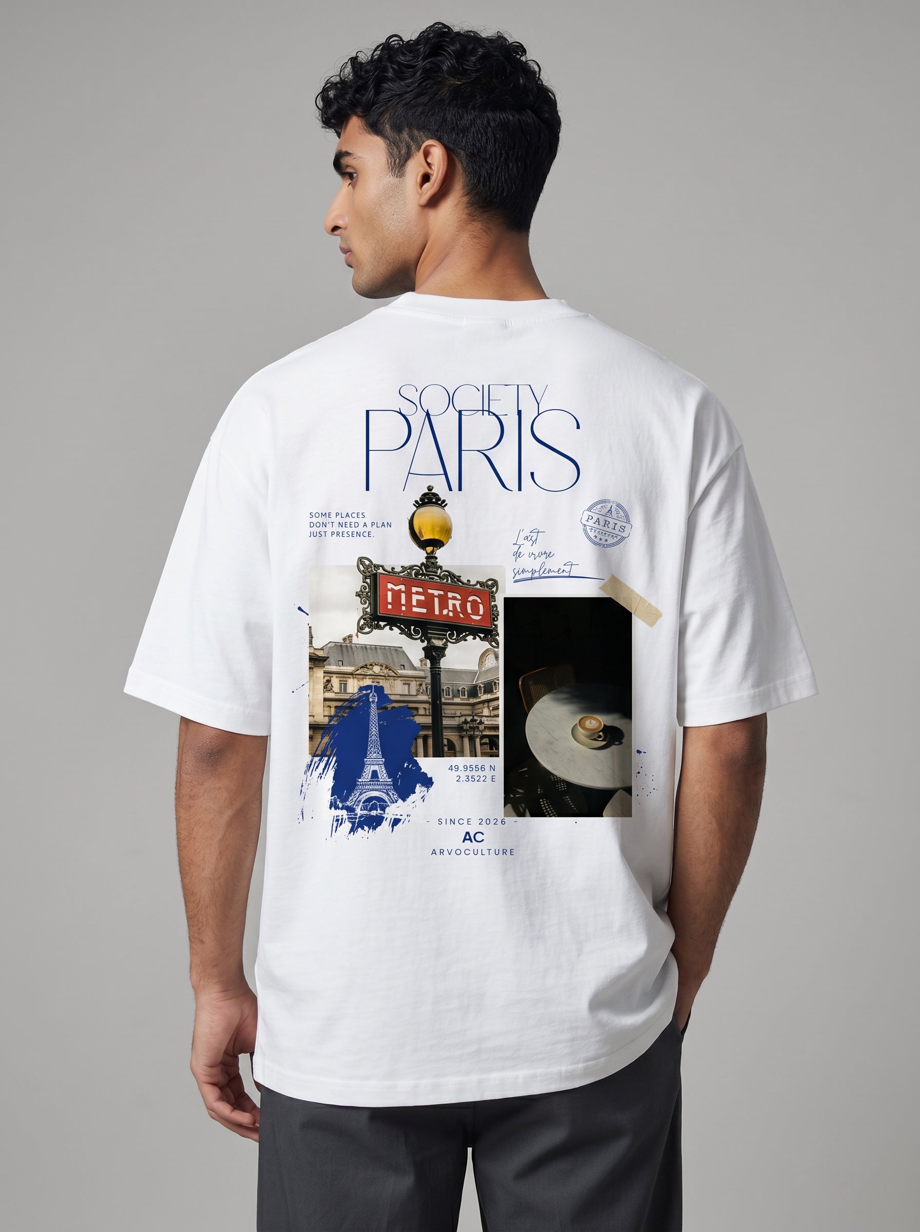 The Society Collection Paris Oversize Unisex Tişört - Beyaz