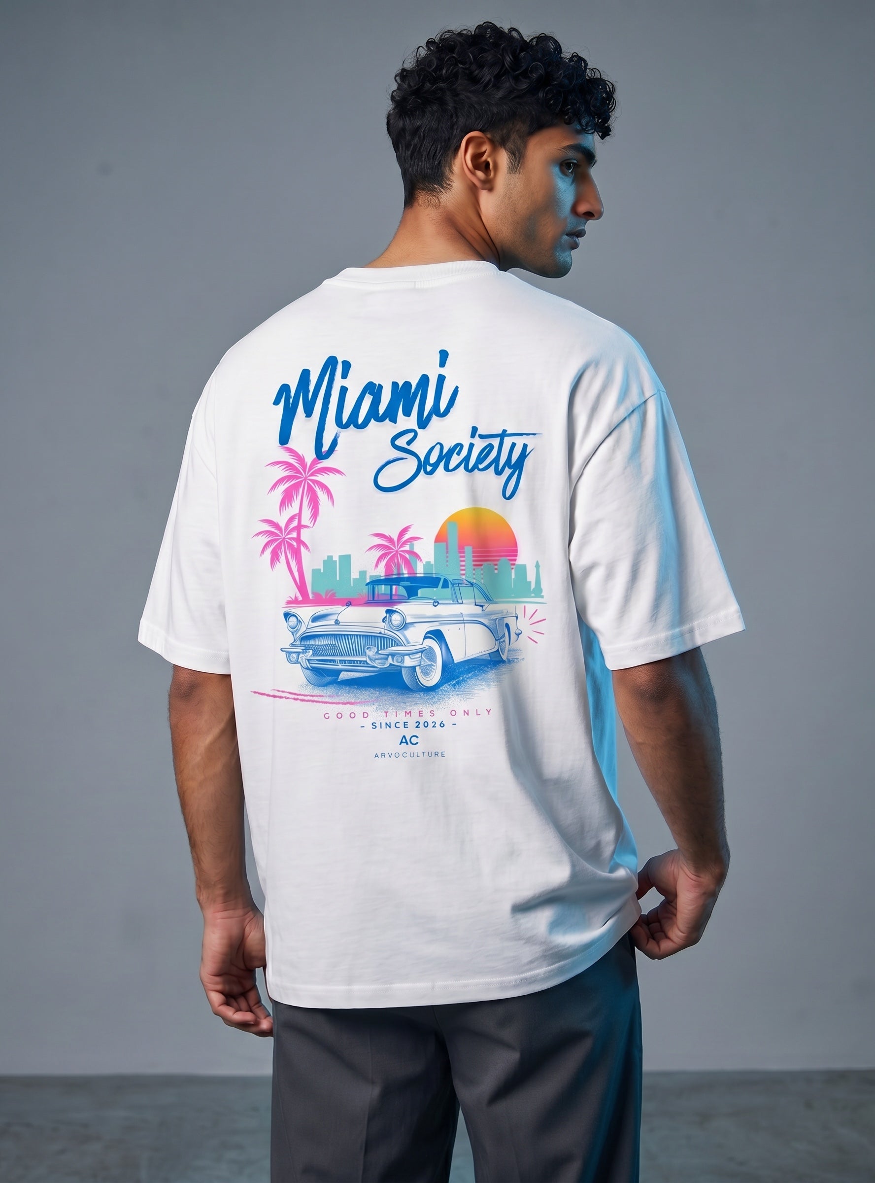The Society Collection Miami Oversize Unisex Tişört - Beyaz