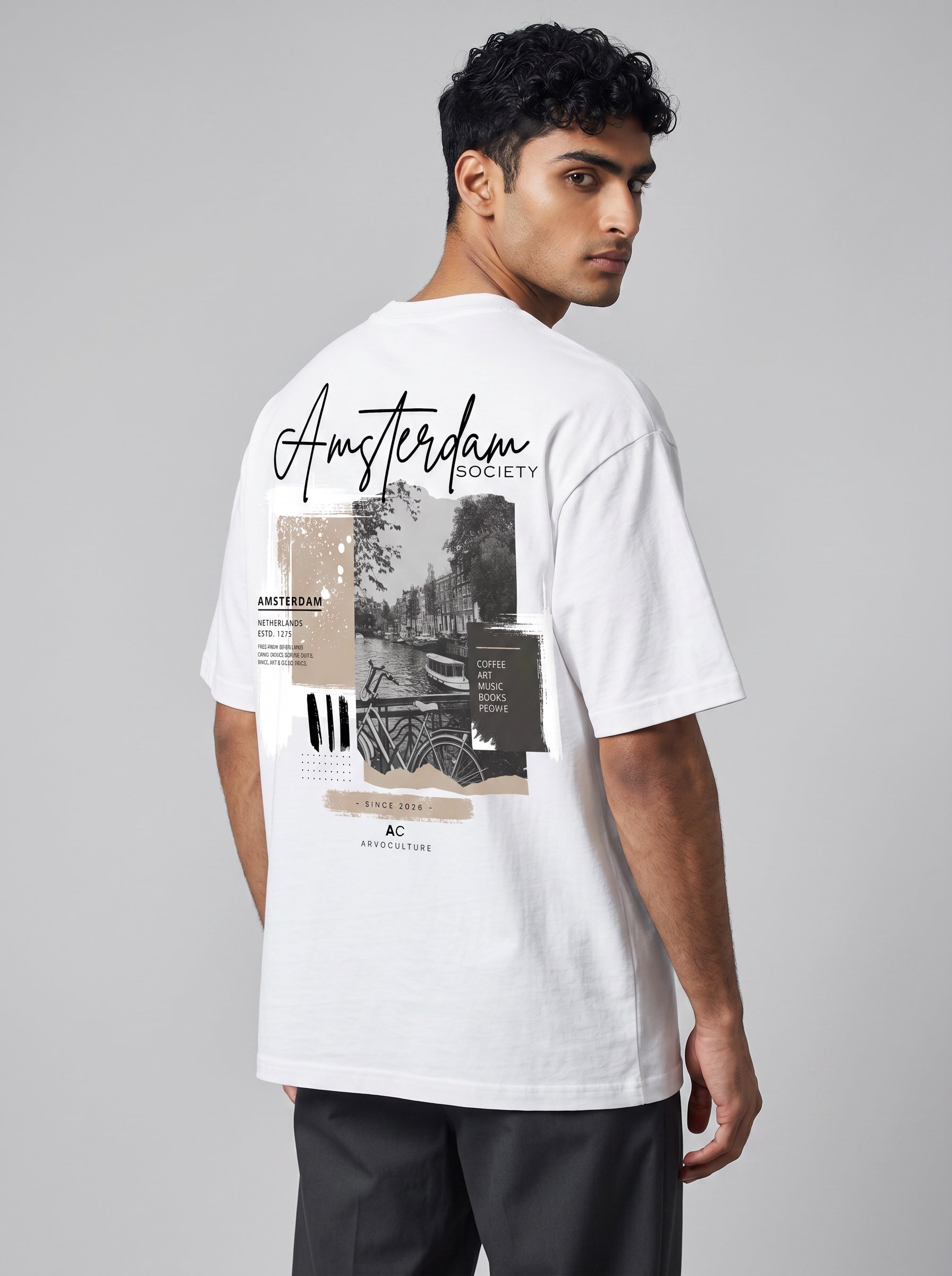 The Society Collection Amsterdam Oversize Unisex Tişört - Beyaz