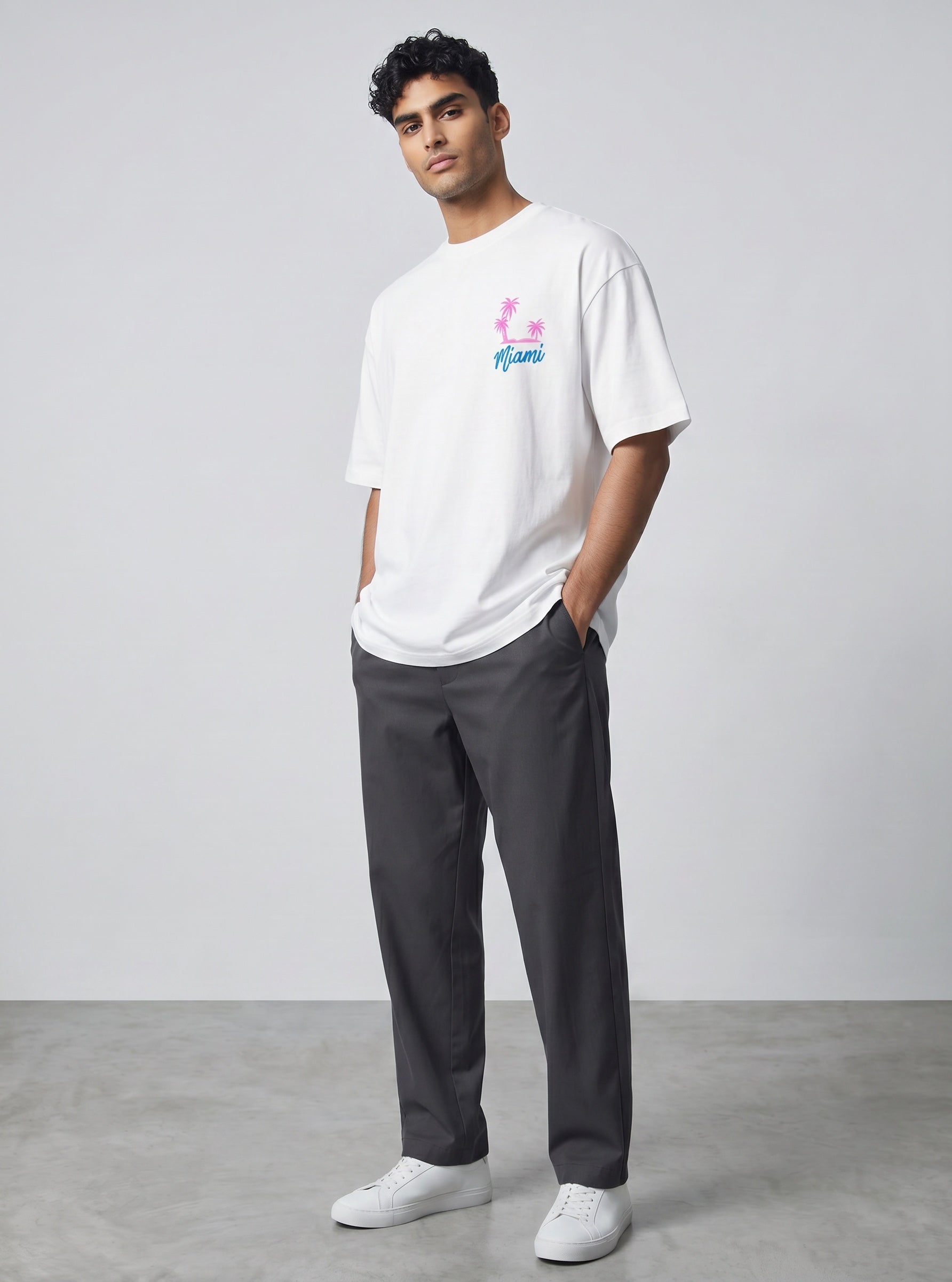 The Society Collection Miami Oversize Unisex Tişört - Beyaz