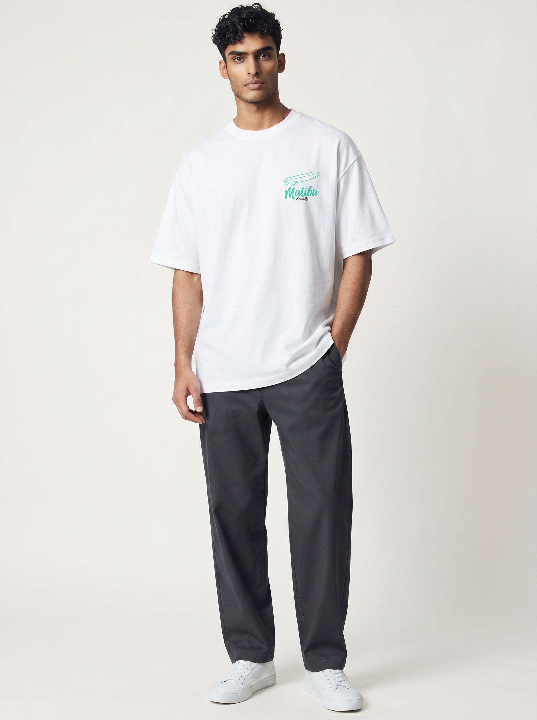 The Society Collection Malibu Oversize Unisex Tişört - Beyaz