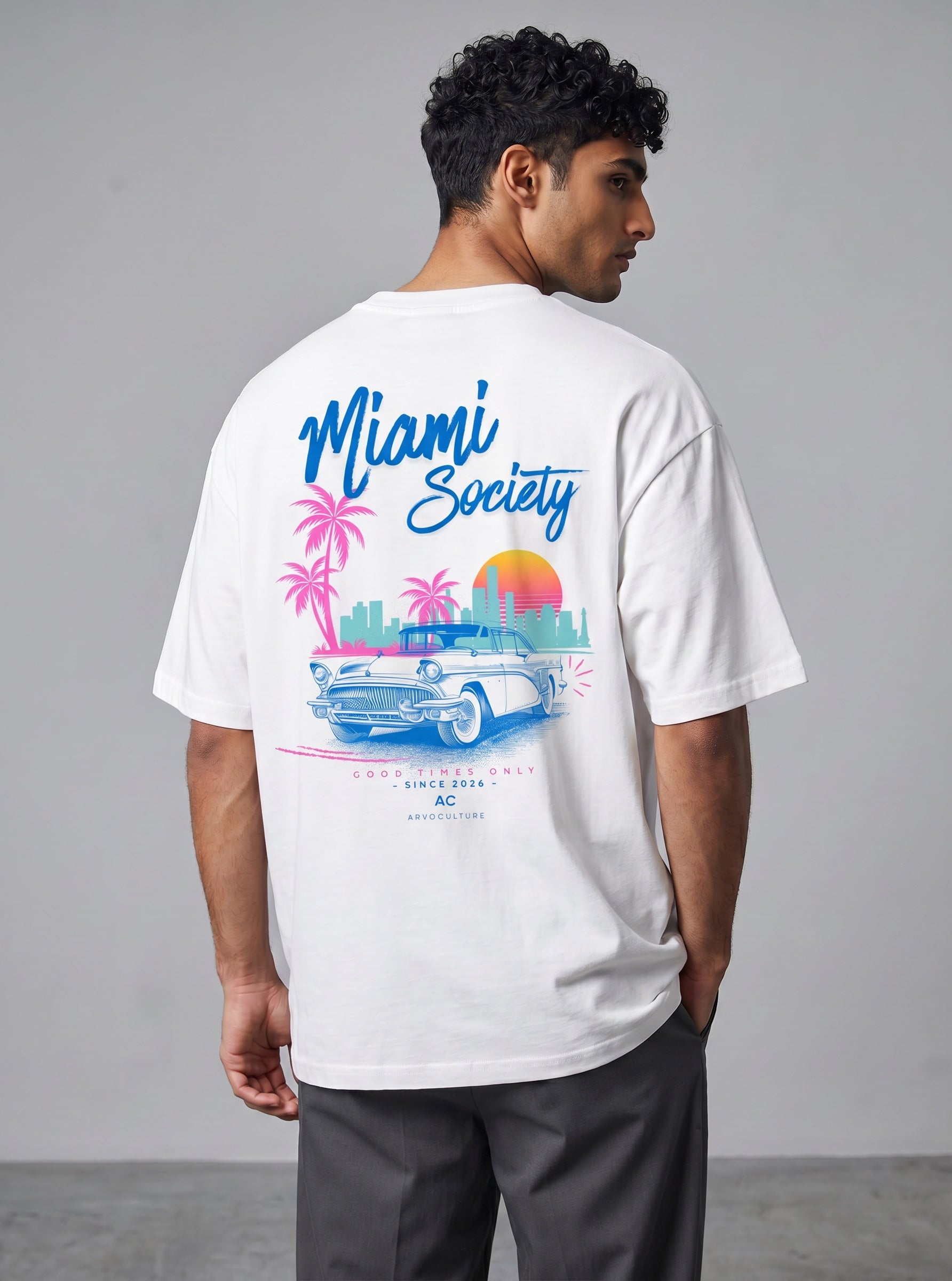 The Society Collection Miami Oversize Unisex Tişört - Beyaz