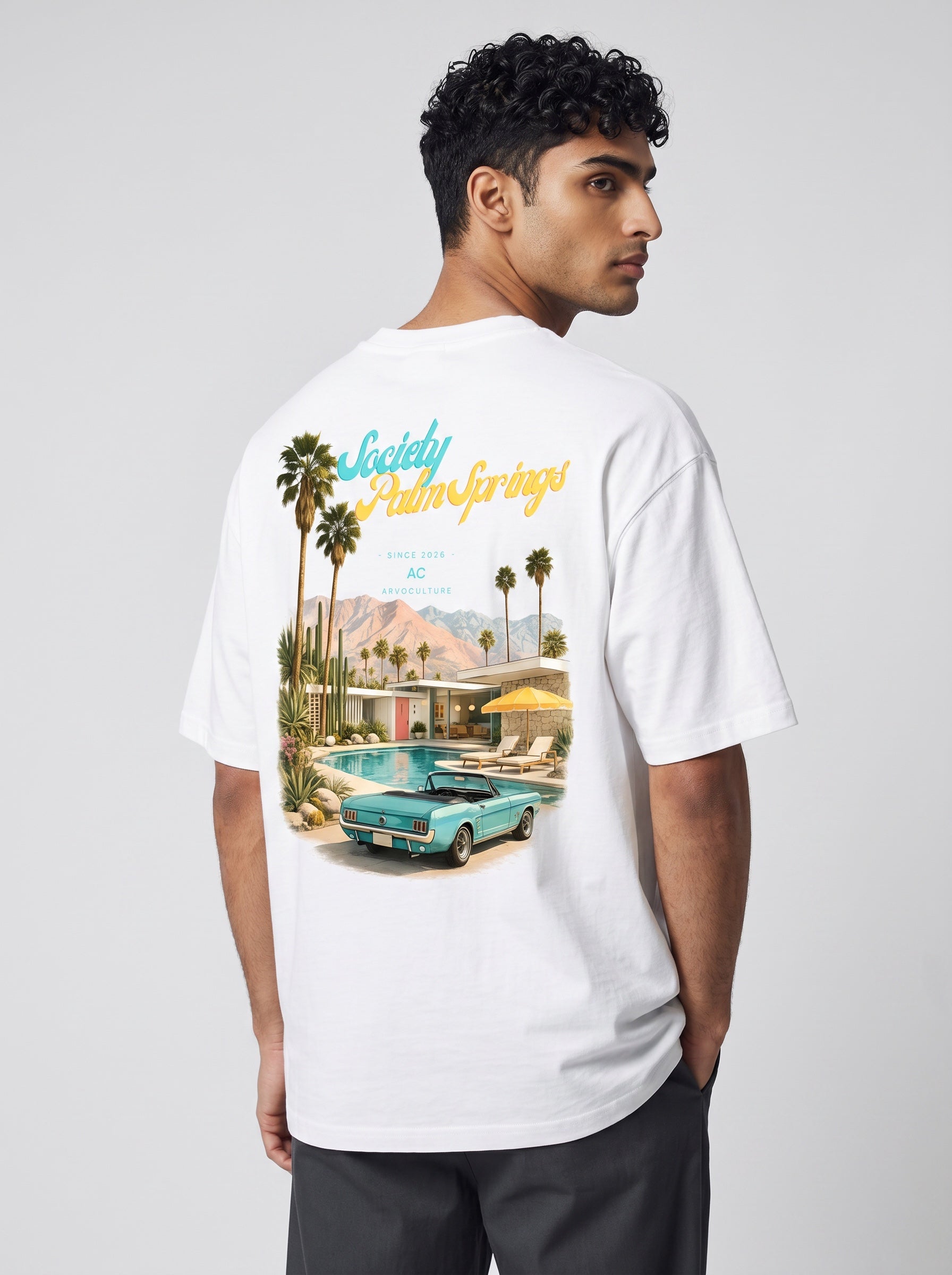 The Society Collection Palm Springs Oversize Unisex Tişört - Beyaz