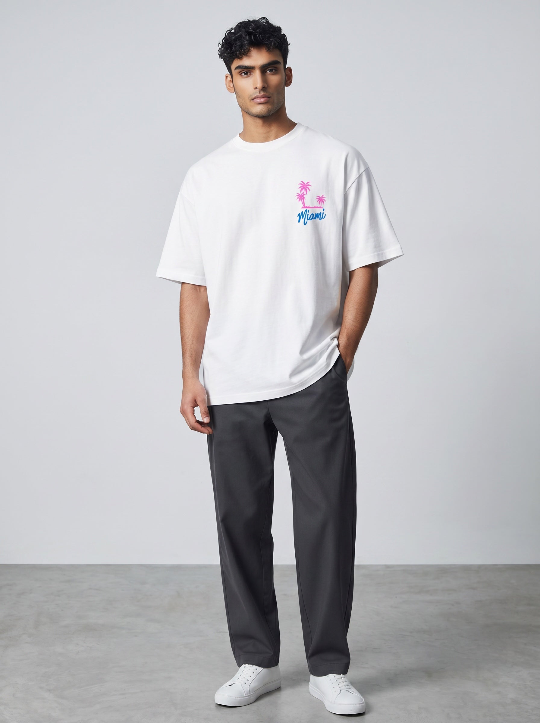 The Society Collection Miami Oversize Unisex Tişört - Beyaz