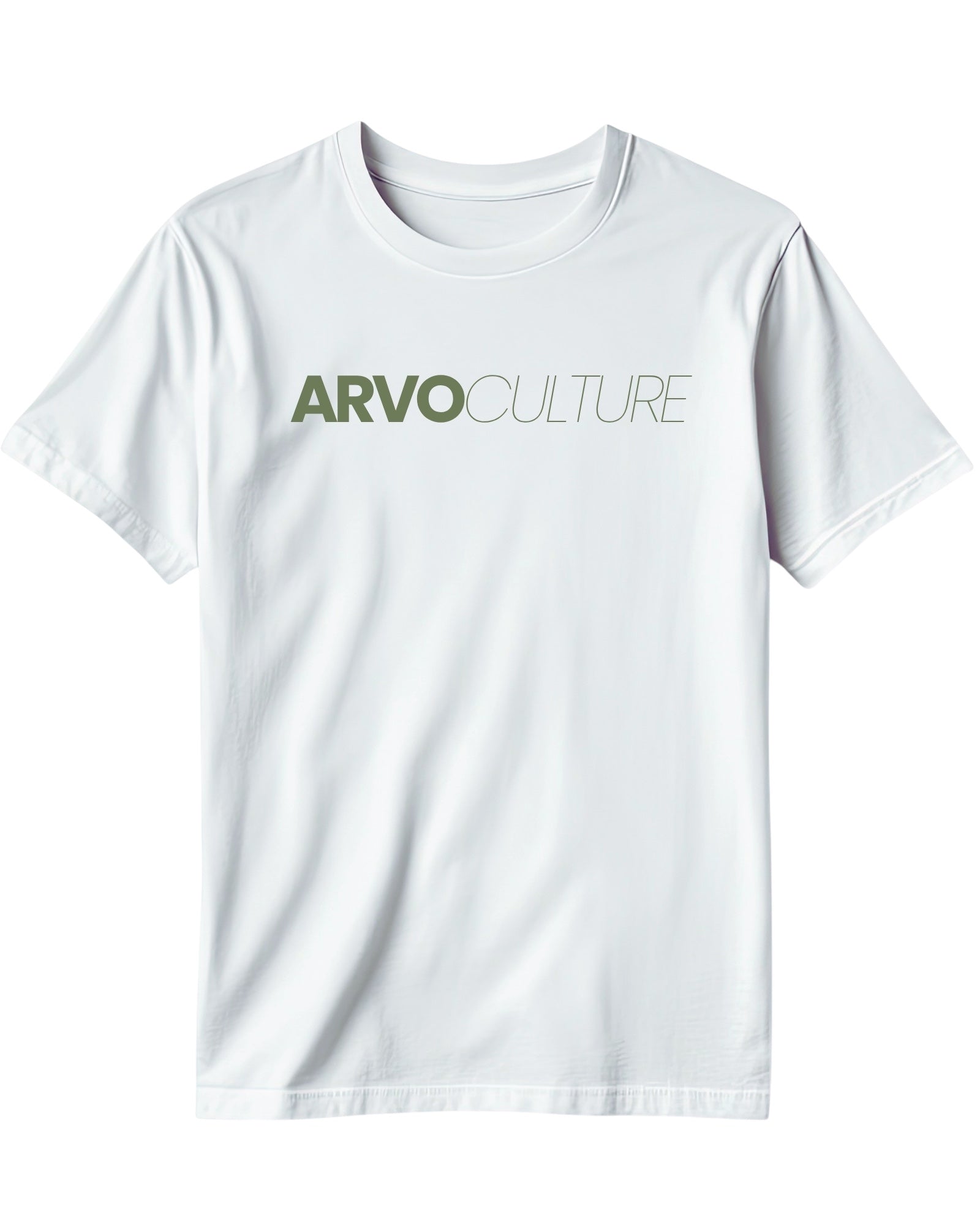 ArvoCulture beyaz, kısa kollu, bisiklet yaka, pamuklu tişört. Önünde ArvoCulture logosu bulunur.