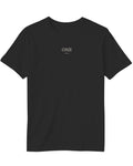 ArvoCulture siyah, pamuklu, oversize, bisiklet yaka, kısa kollu tişört üzerinde minimalist 'ONE RITUALS' baskısı.