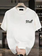 Erkek Kısa Kol Yazlık Tişört Bisiklet Yaka Baskılı Oversize T-Shirt - Beyaz