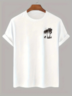Erkek Tişört Palmiye Baskılı Bisiklet Yaka Kısa Kol T-Shirt - Beyaz