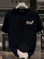 Erkek Kısa Kol Yazlık Tişört Bisiklet Yaka Baskılı Oversize T-Shirt - Siyah