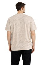 Erkek Asit Yıkama Bisiklet Yaka Kısa Kollu Oversize T-Shirt Tişört - Bej