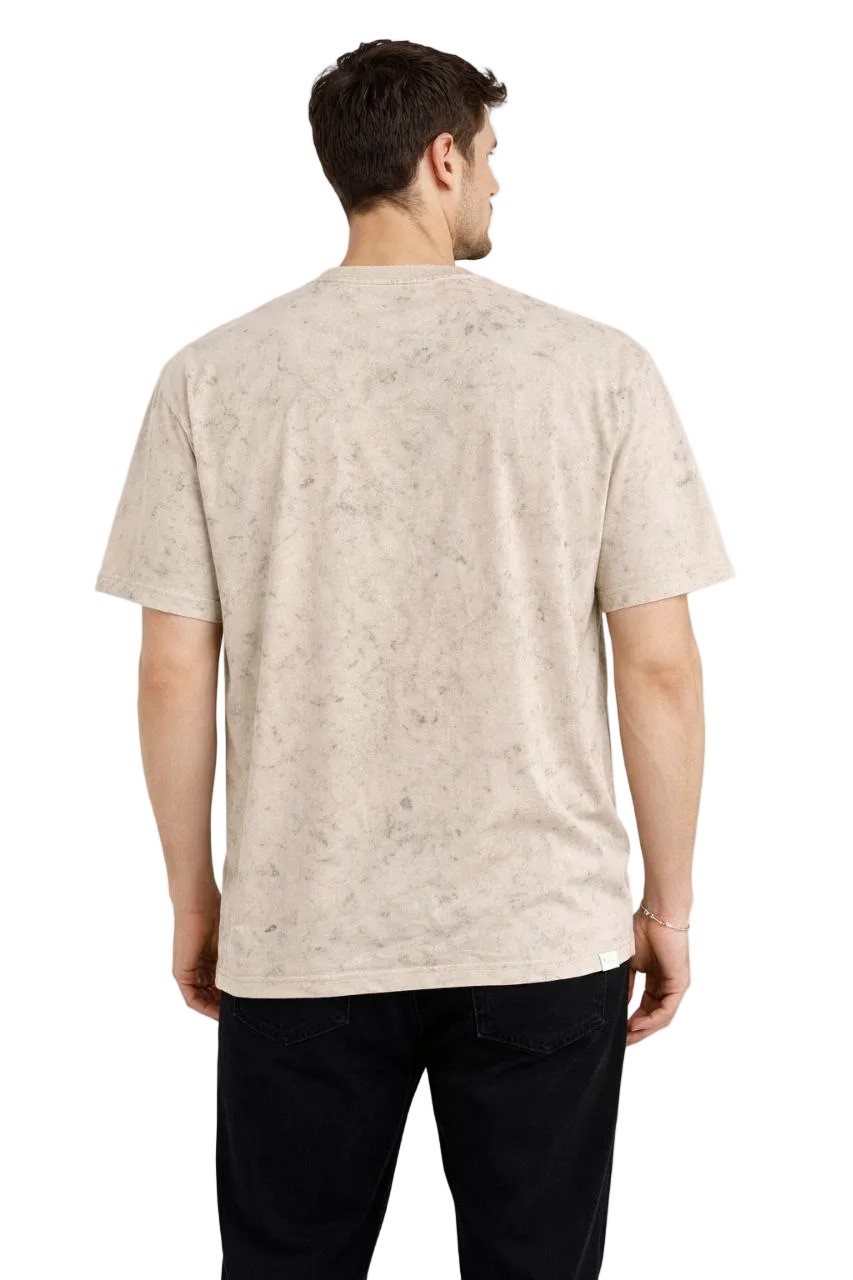 Erkek Asit Yıkama Bisiklet Yaka Kısa Kollu Oversize T-Shirt Tişört - Bej