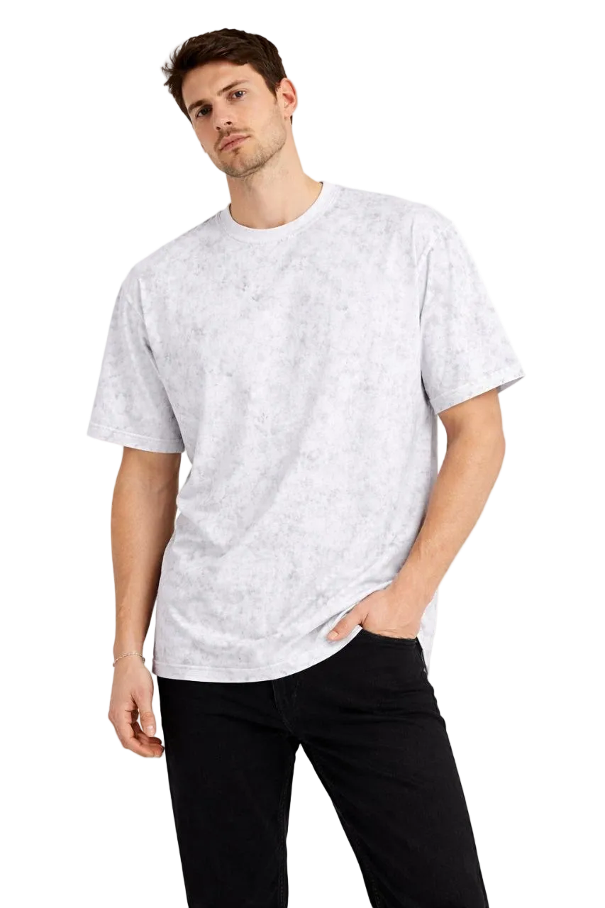 Erkek Asit Yıkama Bisiklet Yaka Kısa Kollu Oversize T-Shirt Tişört - Beyaz