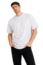 Erkek Asit Yıkama Bisiklet Yaka Kısa Kollu Oversize T-Shirt Tişört - Beyaz