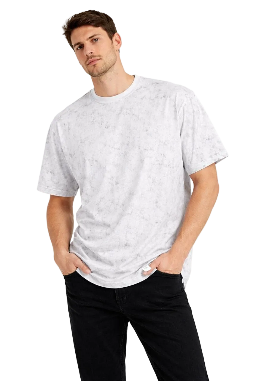 Erkek Asit Yıkama Bisiklet Yaka Kısa Kollu Oversize T-Shirt Tişört - Beyaz
