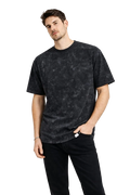 Erkek Asit Yıkama Bisiklet Yaka Kısa Kollu Oversize T-Shirt Tişört - Siyah