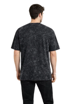 Erkek Asit Yıkama Bisiklet Yaka Kısa Kollu Oversize T-Shirt Tişört - Siyah